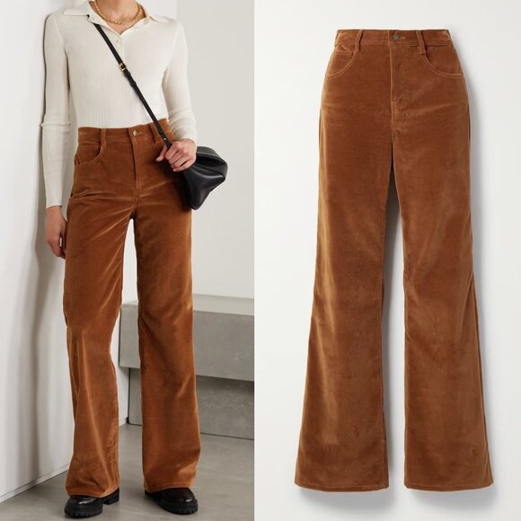 Nili Lotan Celia Velvet Flare Pants in Camel 4